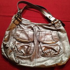 B Makowsky Studded Metallic Silver Leather Bag